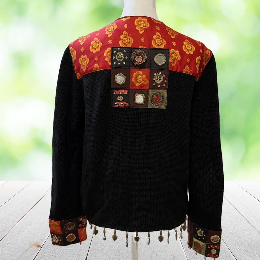 Vintage SANDY STARKMAN Jacket Leather Patchwork Embellished Artwear Black Size S - Picture 2 of 14